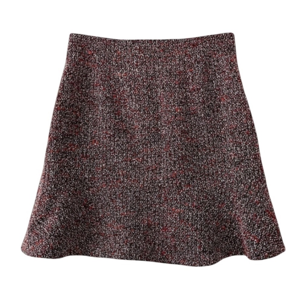 LOFT Women's Tweed Flounce Mini Skirt Size 2 Red‎ Black White Bouclé NWT Lined